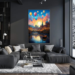 Romantic European Cityscape at Sunset Travel Poster