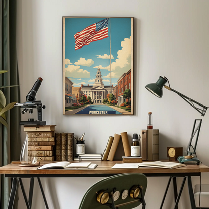 Worcester Massachusetts Grand Civic Pride Vintage Travel Poster