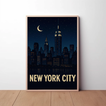 New York City Night Skyline Empire State Lights Travel Poster
