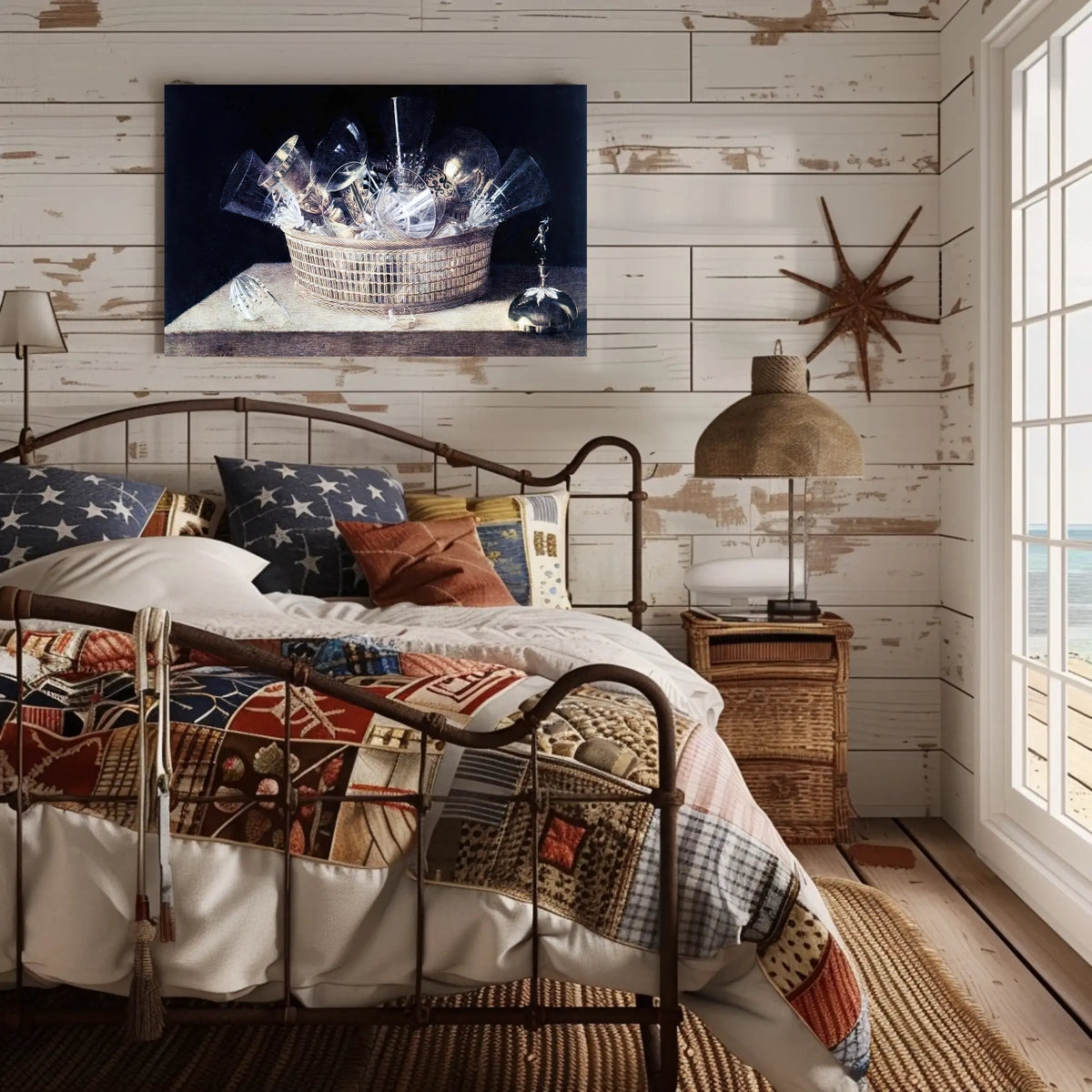 This poster features a classic still life painting with a focus on a Travel Poster