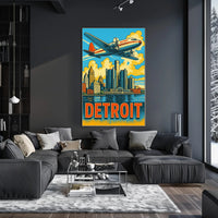 Detroit Skyline and Aviation Poster PosterGoat
