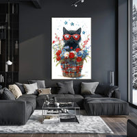 Black Cat With Star Sunglasses In Floral Basket Poster