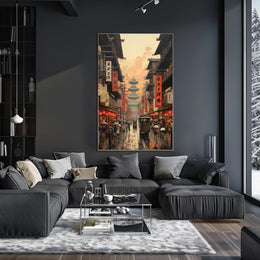 Vibrant Historical Asian Street Scene Cultural Heritage Poster