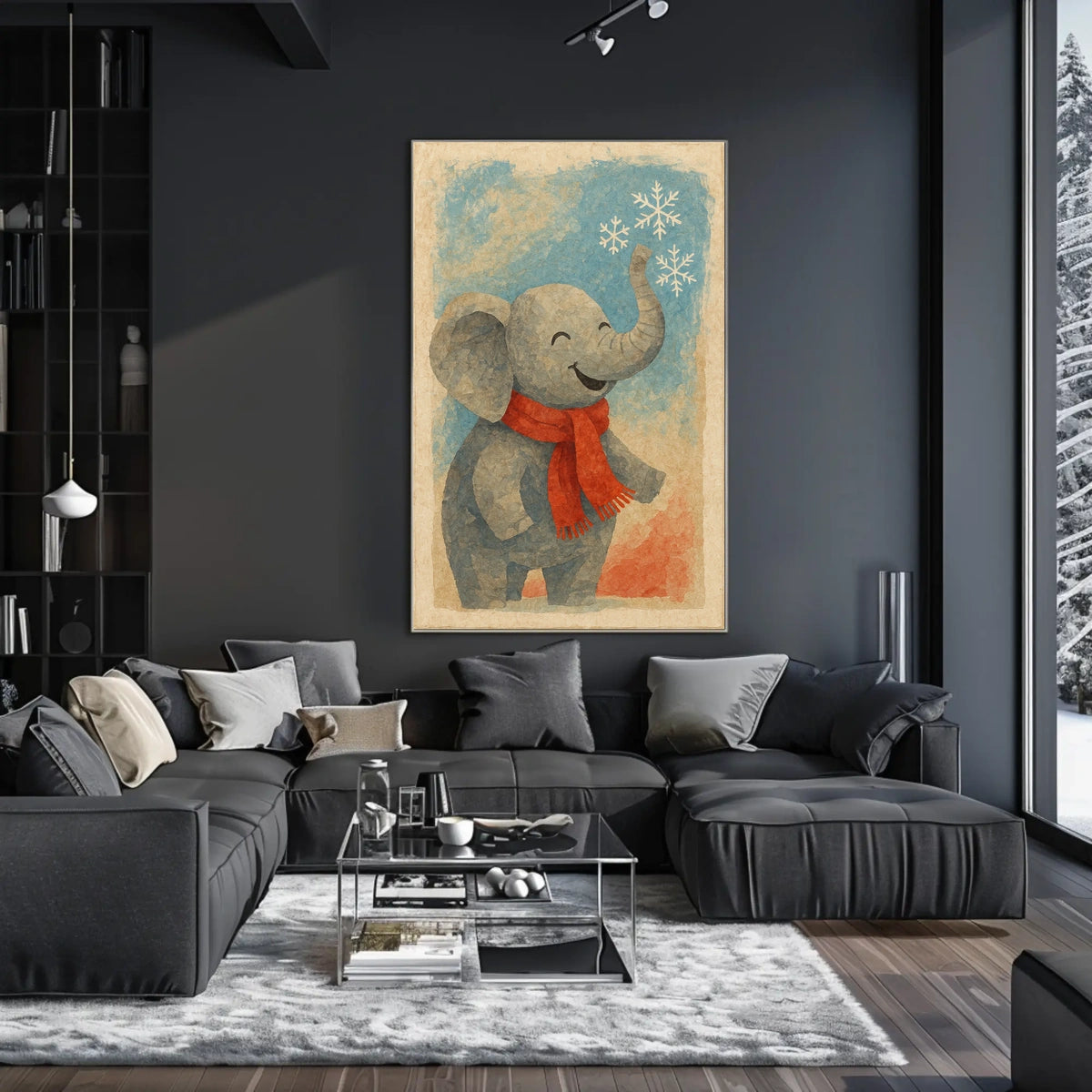 Elephant Winter Forest Poster