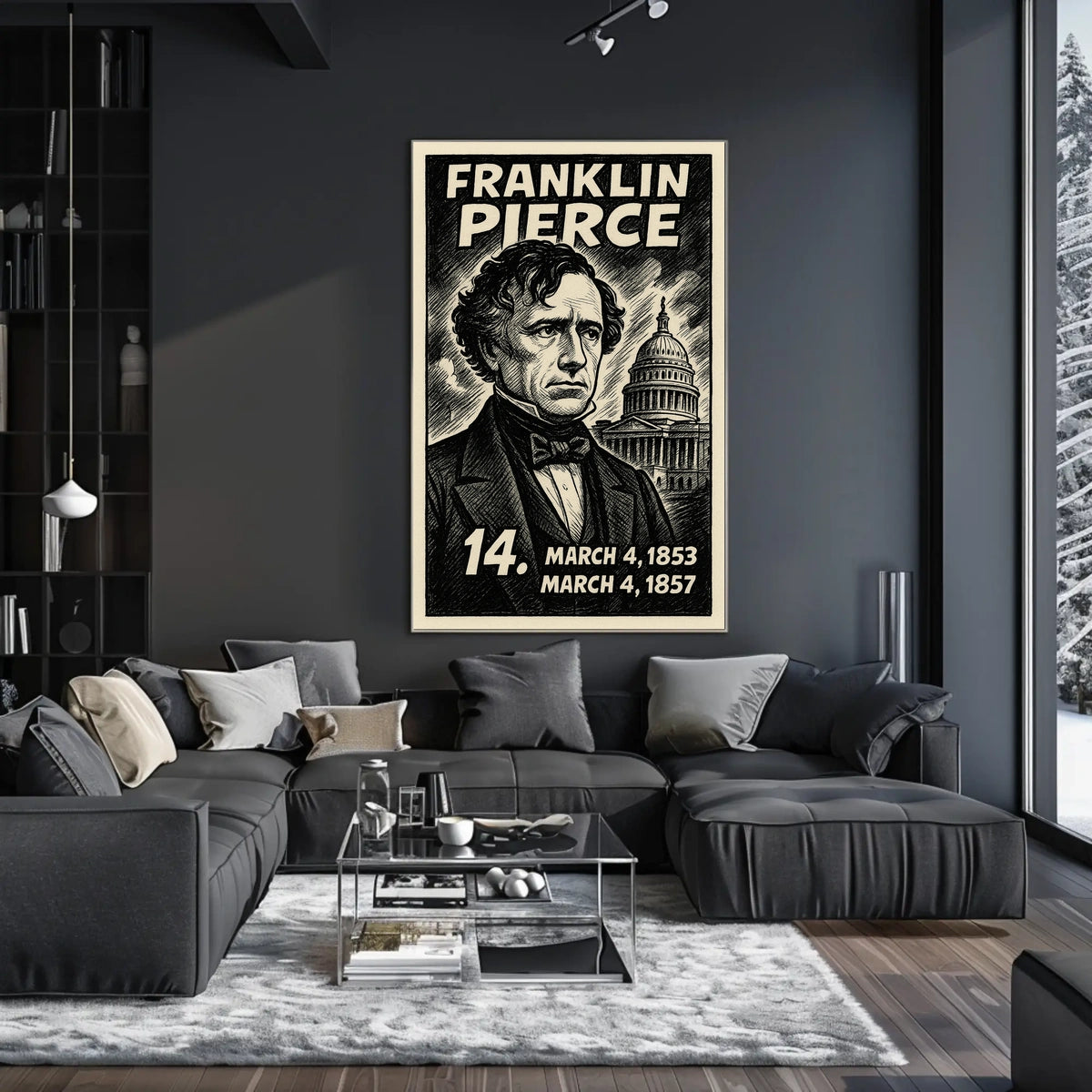 Franklin Pierce 14th President of the United States B & W Comic Sketch Poster
