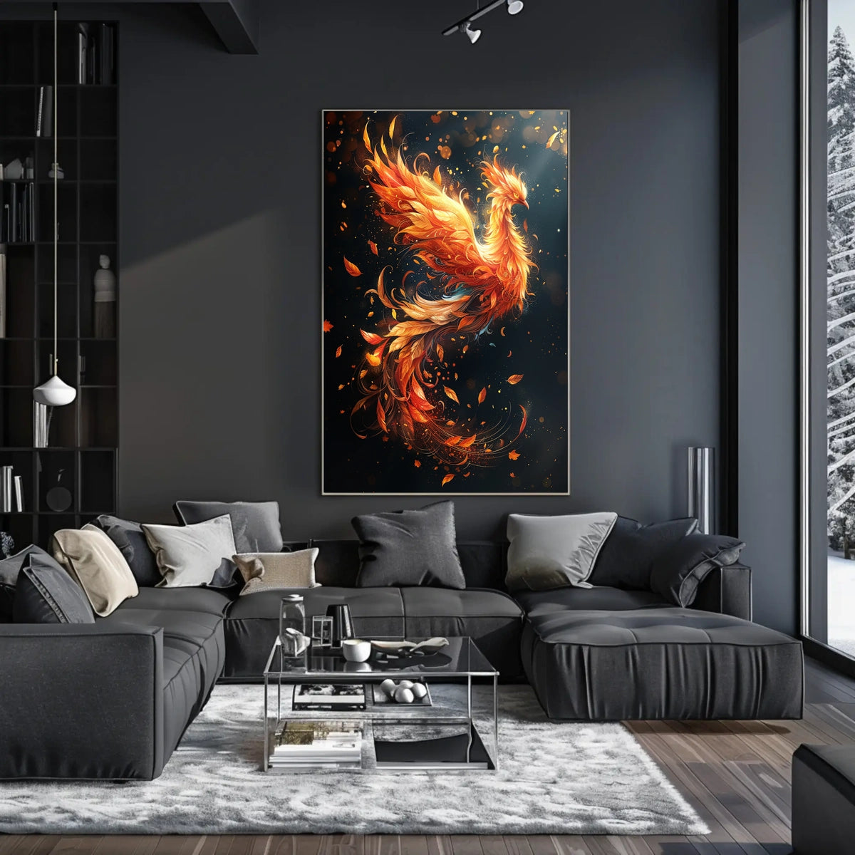 Phoenix Rebirth Modern Art Poster: Vibrant Fantasy Decor