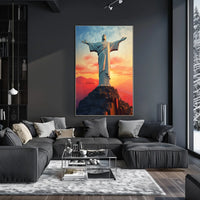 Majestic Sunset Over Christ the Redeemer Travel Poster