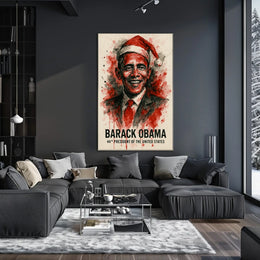 Barack Obama Santa Hat Portrait Historical Presidential Poster