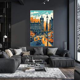 Mid-Century European Cityscape Retro Art Poster