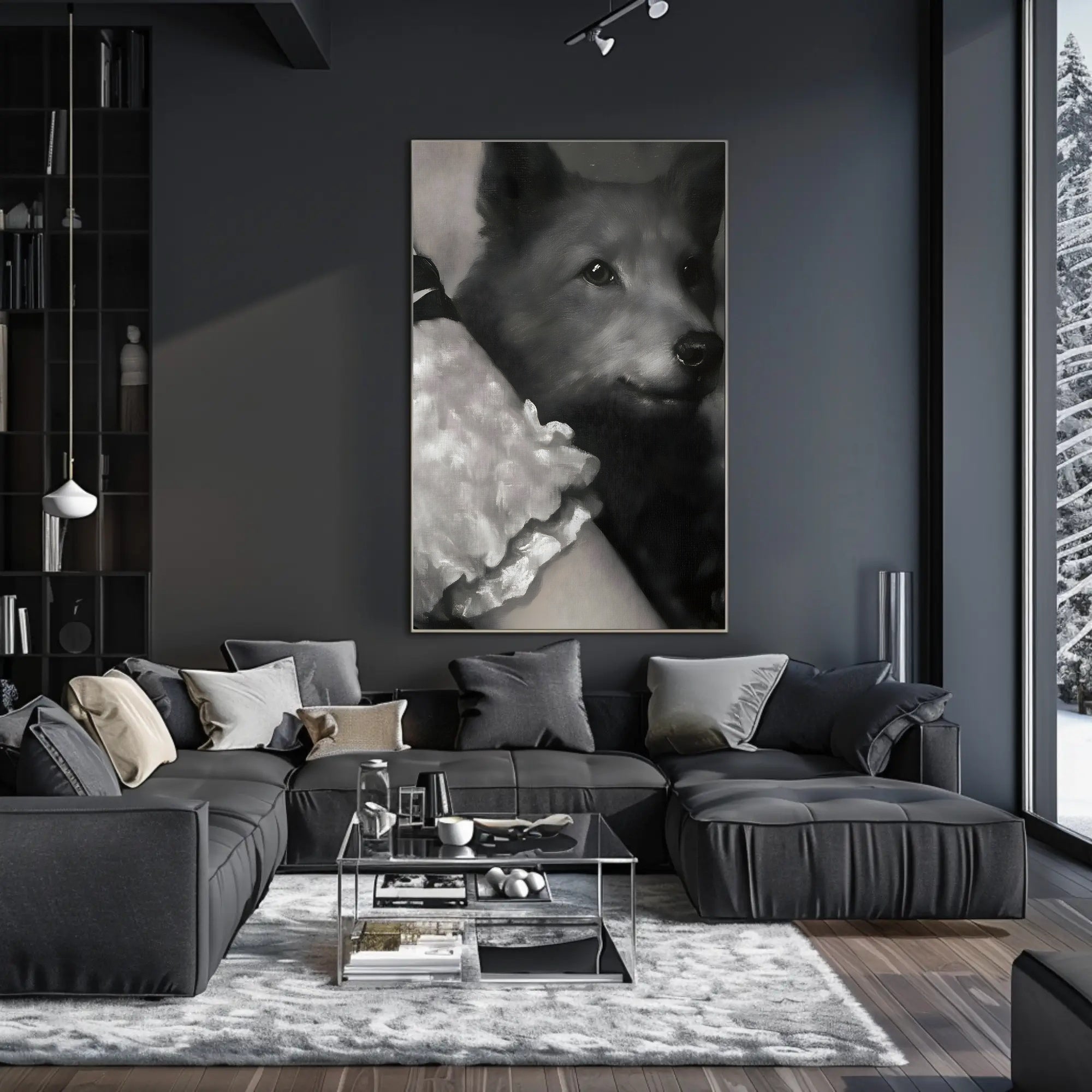 Serene Dog Portrait in Black and White - Dog Breed Poster PosterGoat