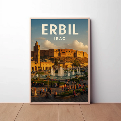 Erbil Iraq Citadel Market Fountains Travel Poster