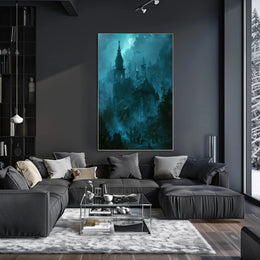 Gothic Church and Graveyard Eerie Landscape Poster PosterGoat