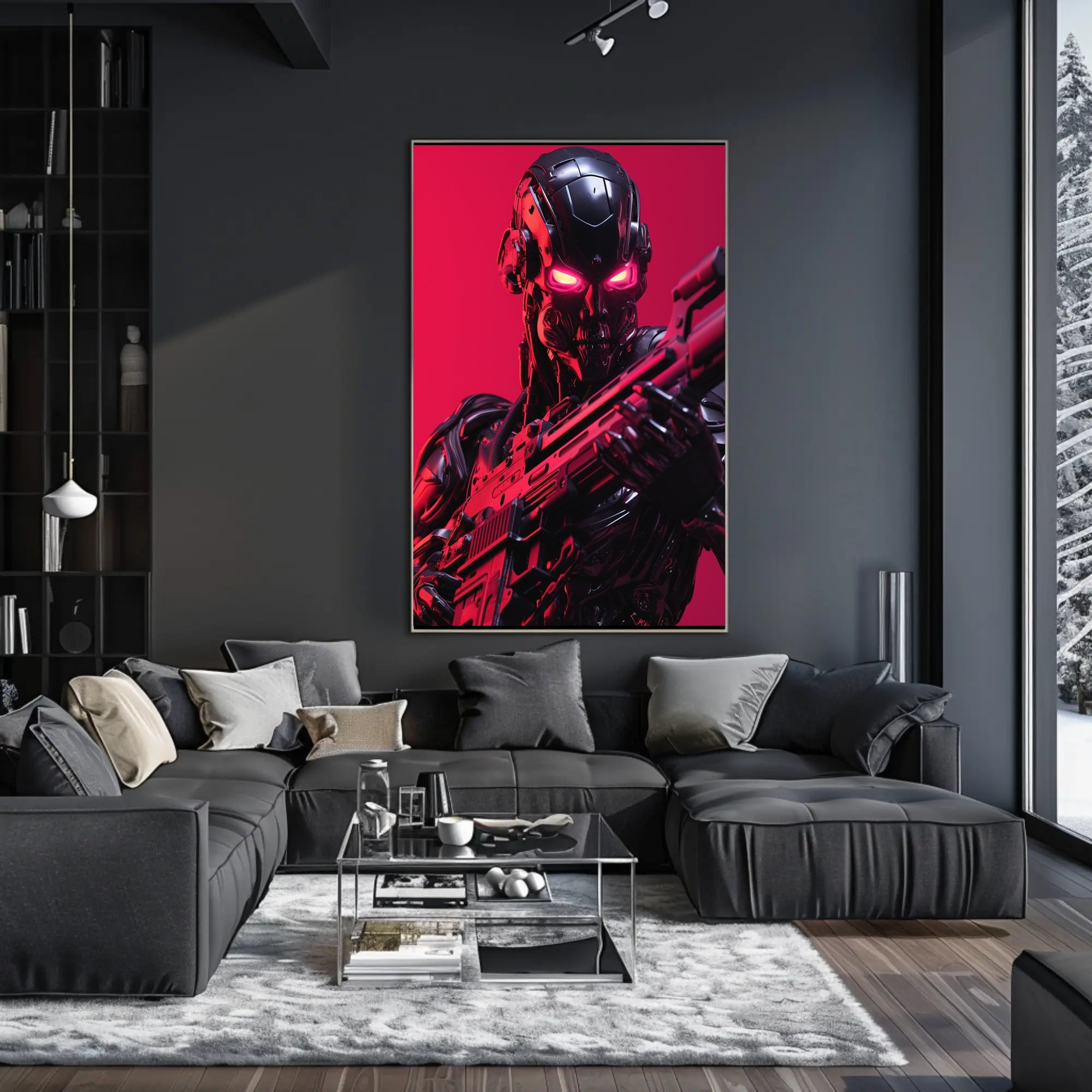 Futuristic Robotic Warrior with Weapon Futuristic Sci-Fi Poster