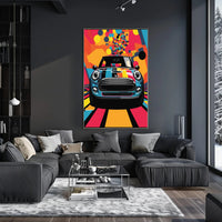 Mini Car Pop Art Poster: Vibrant Geometric Design