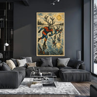 Whimsical Deer Ice Skating Vintage Art Poster