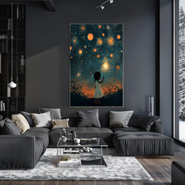 Child Holding Sparkler Under Night Sky Fireworks Poster