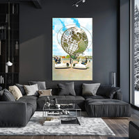 World's Fair Vintage Travel Poster Futuristic Globe Fans