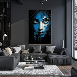 Intense Blue Gaze Abstract Portrait Art Poster