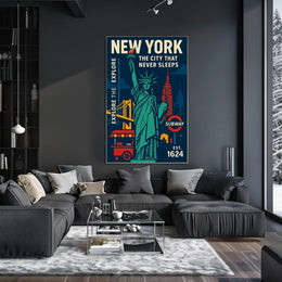 New York City Icons Travel Poster Retro Urban Wall Art