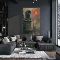 Gothic Gargoyle Under a Fiery Moon Fantasy Poster PosterGoat