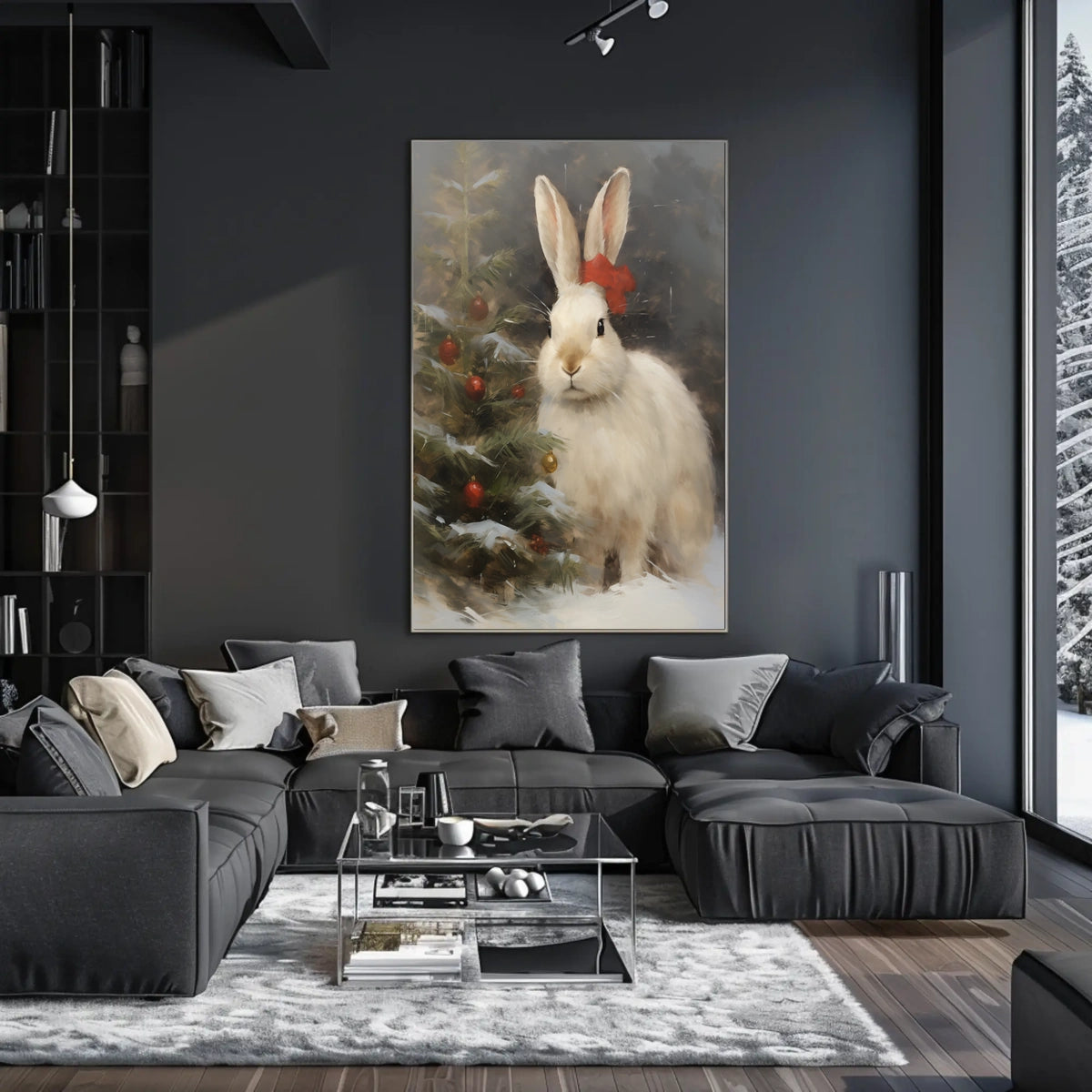 Festive Rabbit And Christmas Tree Poster