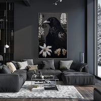 Raven Surrounded by Flowers Animal Poster PosterGoat
