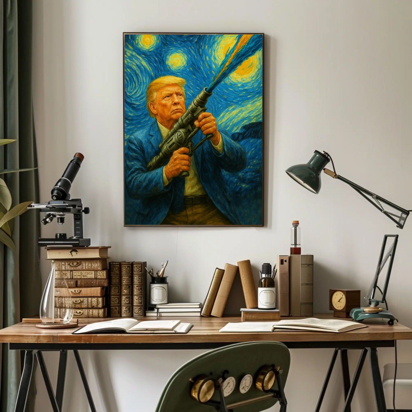 Donald Trump Starry Night Blaster Futuristic Action Vintage Travel Poster