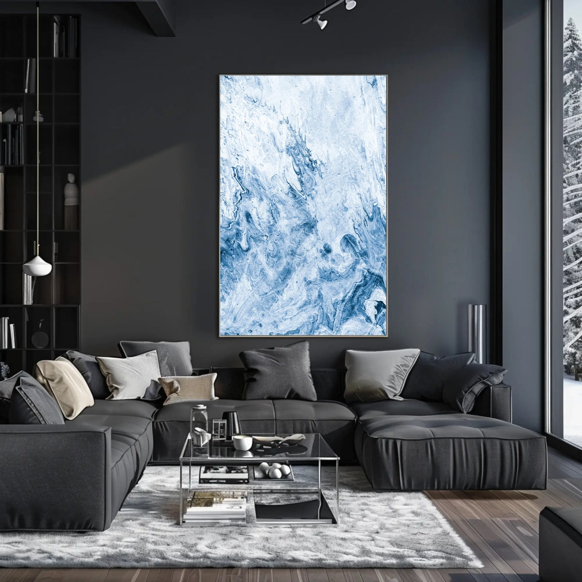 Serene Blue Abstract Marble Waves Art Poster