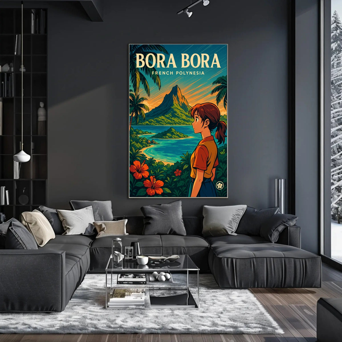 Vibrant Anime-Inspired Bora Bora Travel Poster