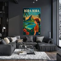 Vibrant Anime-Inspired Bora Bora Travel Poster