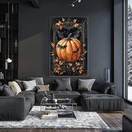 Halloween Pumpkin and Bats Design - Cultural or Heritage Poster