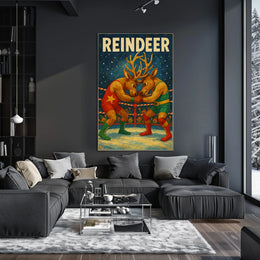 Whimsical Reindeer Wrestling Holiday Poster Art Print