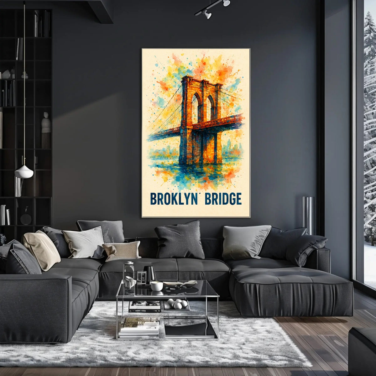 Brooklyn Bridge Vibrant Watercolor Art Poster Print