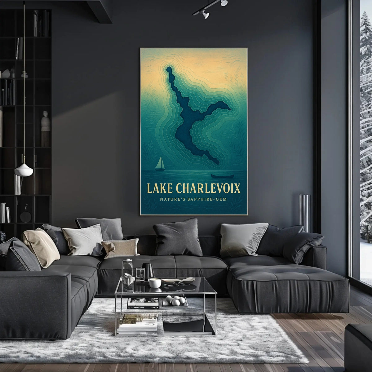 Lake Charlevoix Topographic Travel Poster