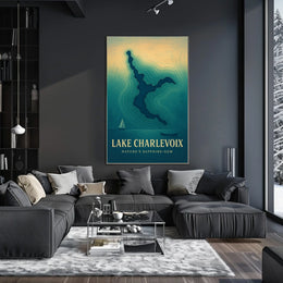 Lake Charlevoix Topographic Travel Poster