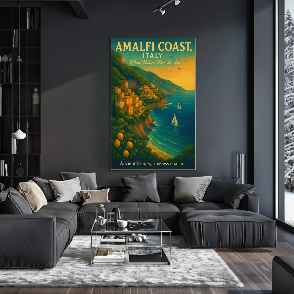 Amalfi Coast Vintage Travel Poster: Serene Seaside Escape