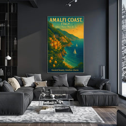 Amalfi Coast Vintage Travel Poster: Serene Seaside Escape
