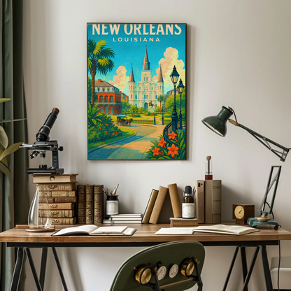 New Orleans Louisiana Cathedral Garden Vintage Travel Poster