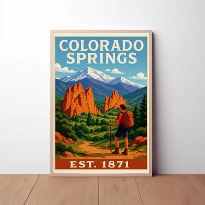 Colorado Springs Red Rocks Hiking Est 1871 Travel Poster