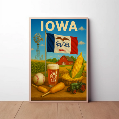Iowa Corn Barn Ale Baseball Fair Tractor Travel Poster