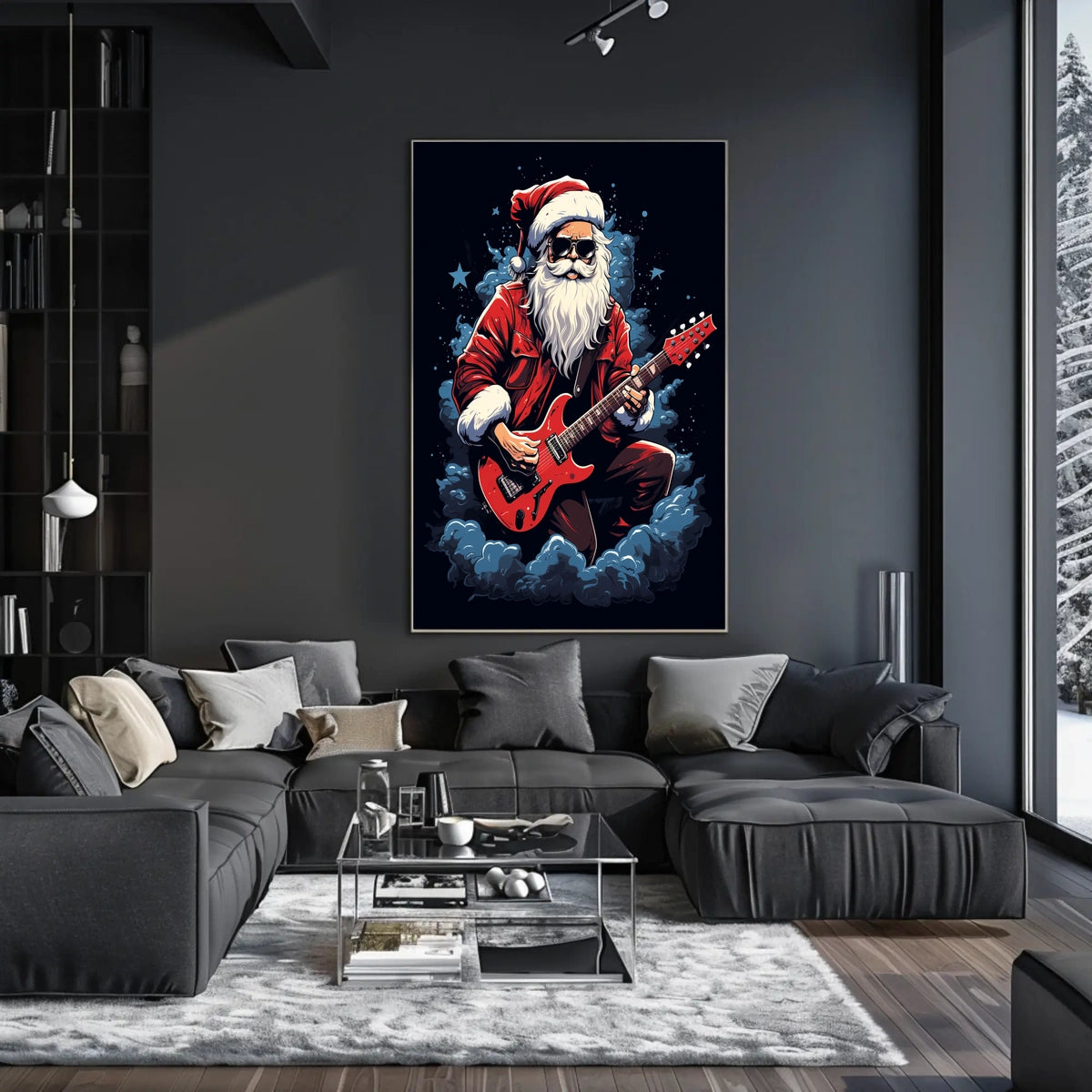 Rocking Santa Playing Guitar Christmas Pop Culture Poster
