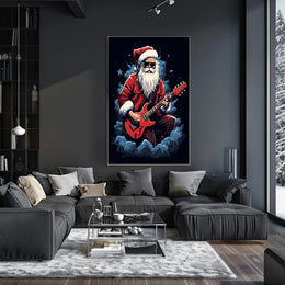 Rocking Santa Playing Guitar Christmas Pop Culture Poster