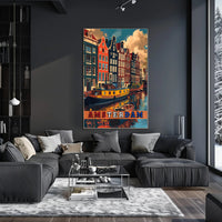 Amsterdam Scenic Canals Artistic Heritage Travel Poster