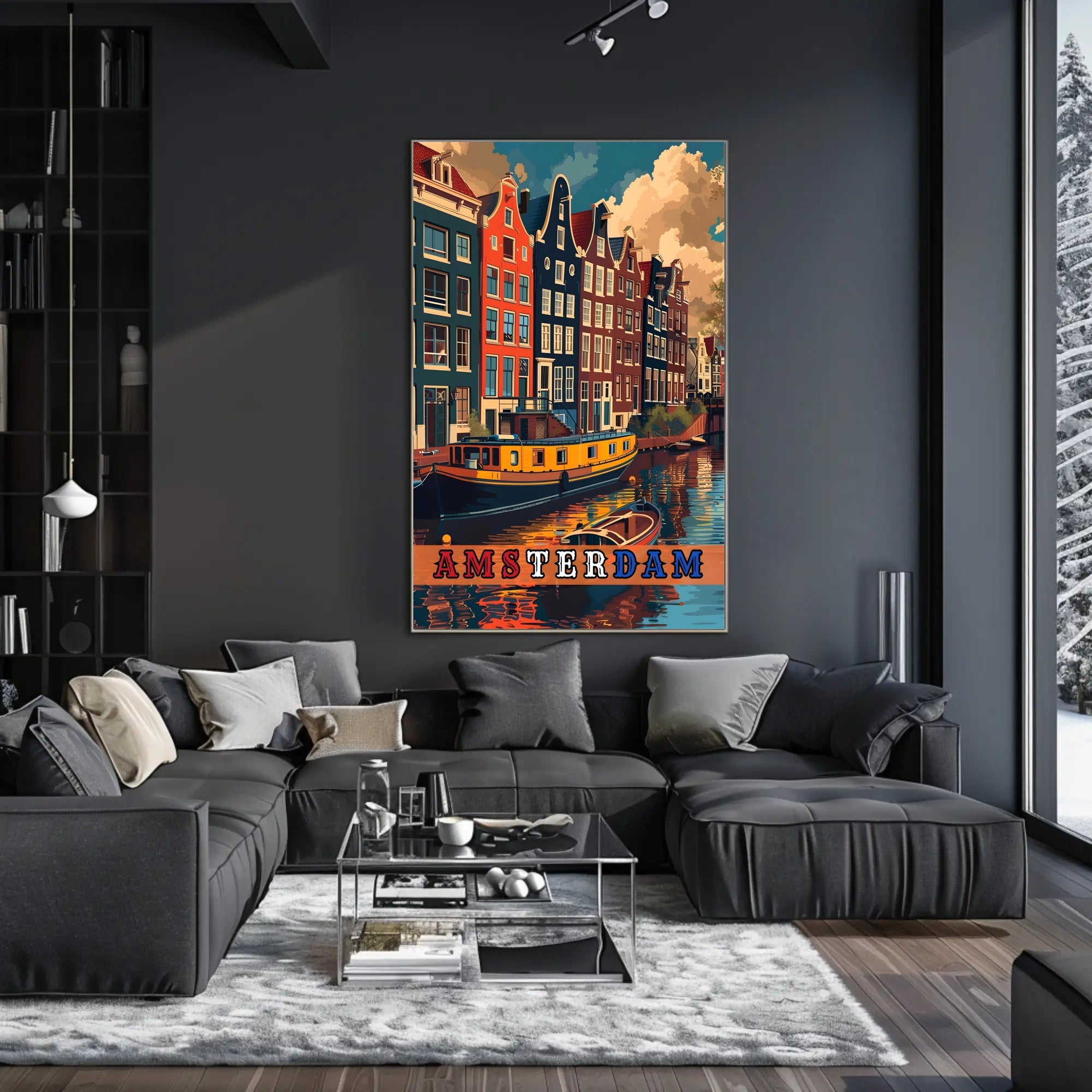 Amsterdam Scenic Canals Artistic Heritage Travel Poster