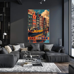 Amsterdam Scenic Canals Artistic Heritage Travel Poster