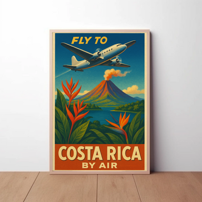 Costa Rica Volcano Jungle Flight Travel Poster