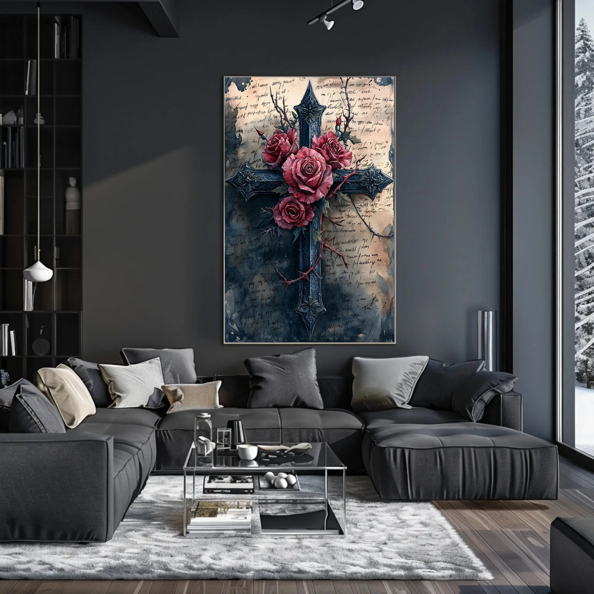 Gothic Cross With Roses Design Poster