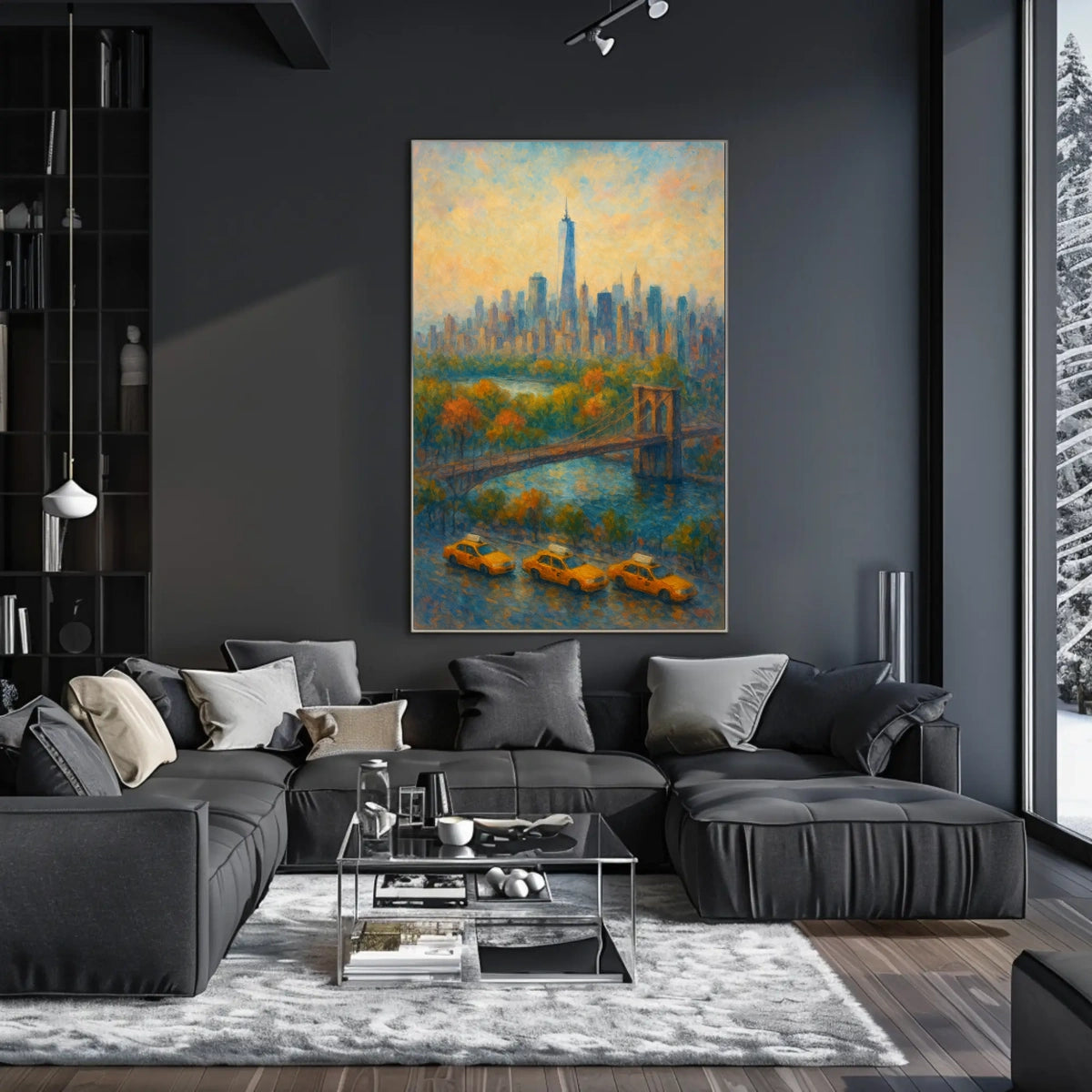 New York City Autumn Skyline Poster Abstract Wall Art