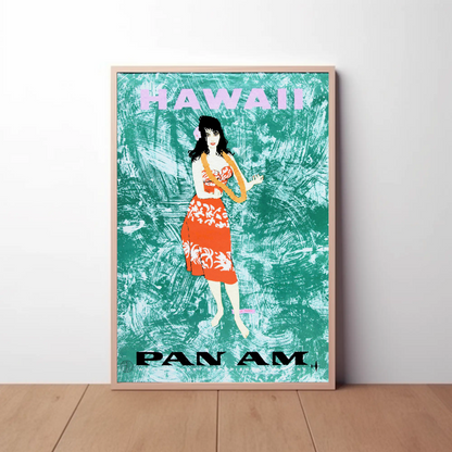 Hawaii Hula Girl Pan Am Vintage Travel Poster