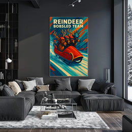 Reindeer Bobsled Team Poster